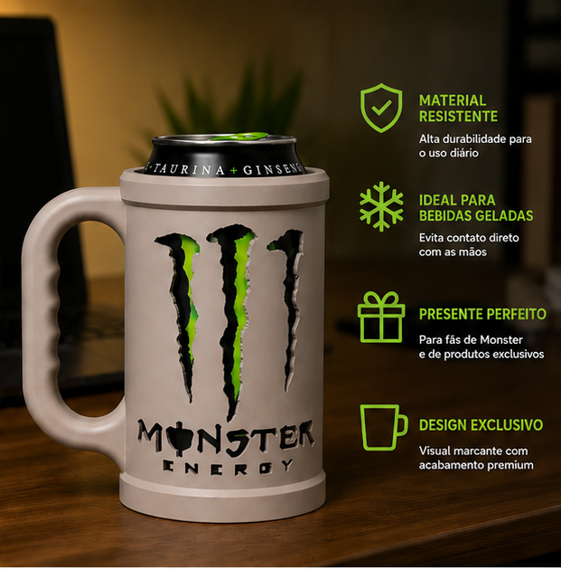 Porta-latas Monster com os principais benefícios